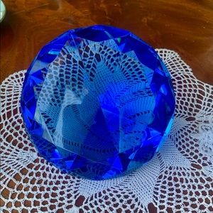 Large Cobalt Blue Diamond Shape Glass Paperweight